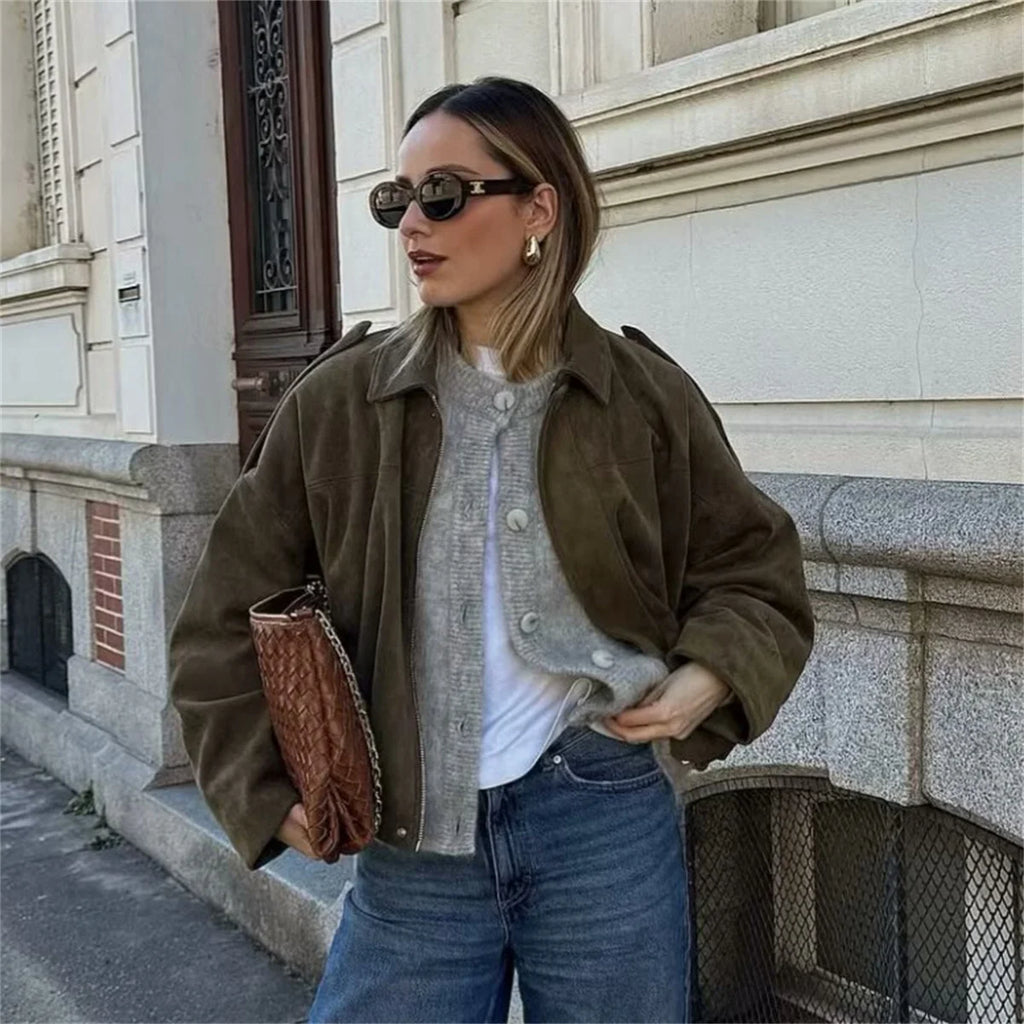 Vintage Military Bomber Jacket – Women’s Loose Fit Utility Coat