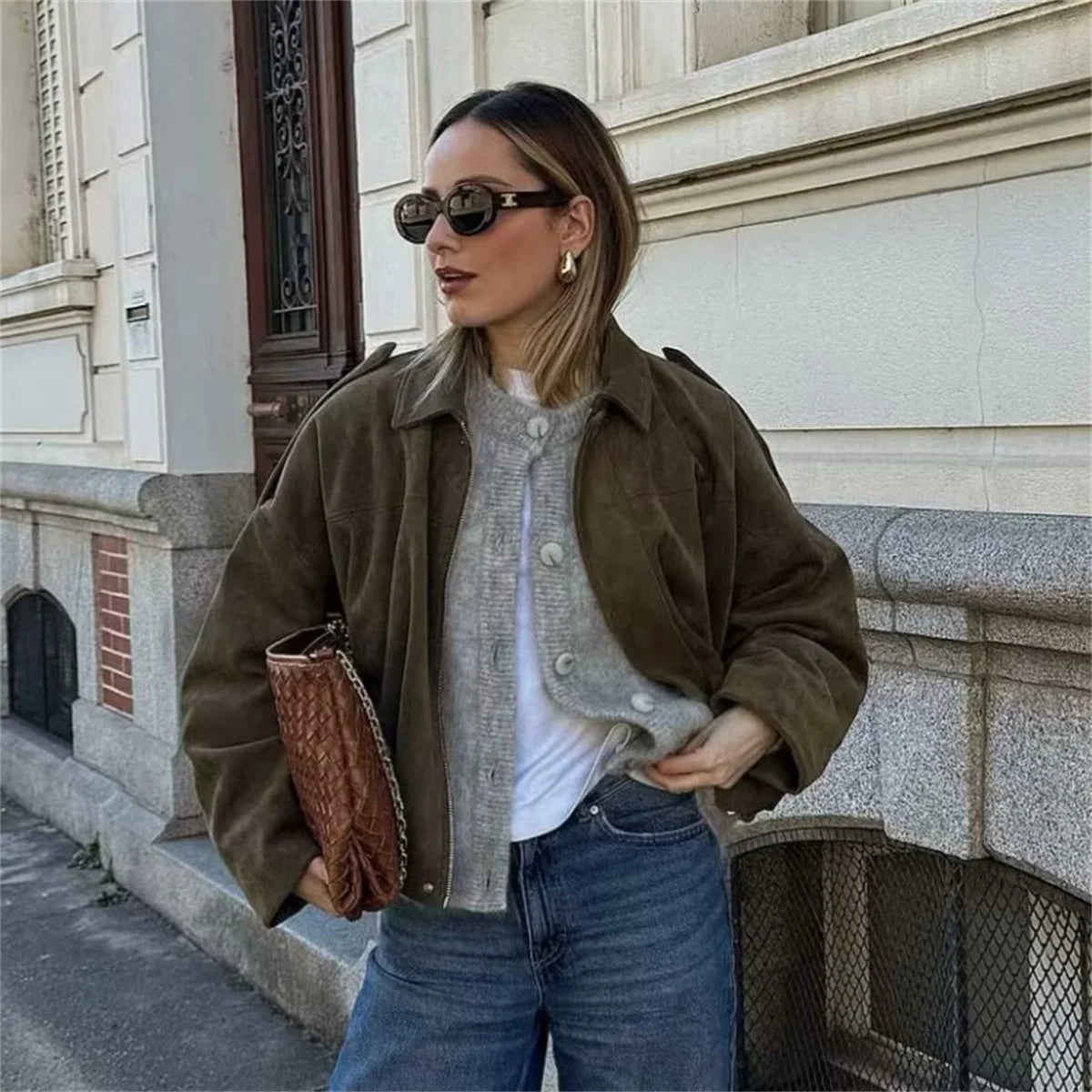 Vintage Military Bomber Jacket – Women’s Loose Fit Utility Coat