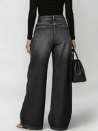 Retro Eyelet Wide Leg Jeans – Women’s High Waist Baggy Denim Pants