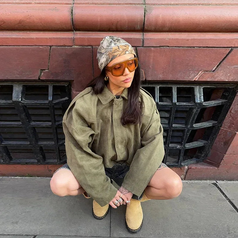 Vintage Military Bomber Jacket – Women’s Loose Fit Utility Coat