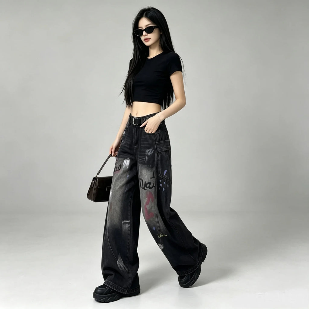 High Waist Wide Leg Denim Jeans – Women’s Loose Fit Autumn Pants