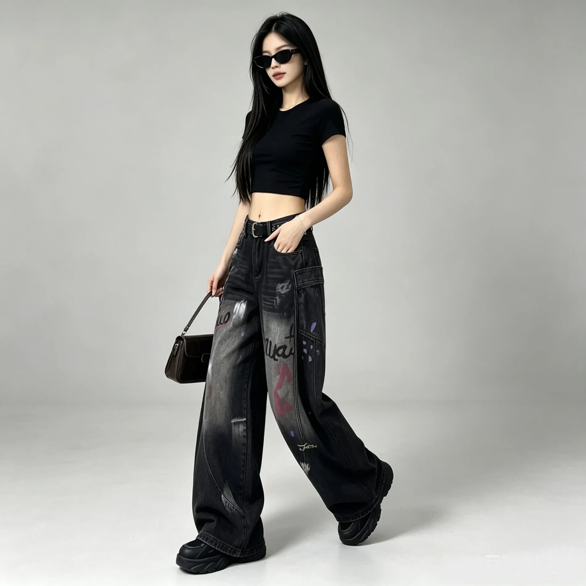 High Waist Wide Leg Denim Jeans – Women’s Loose Fit Autumn Pants