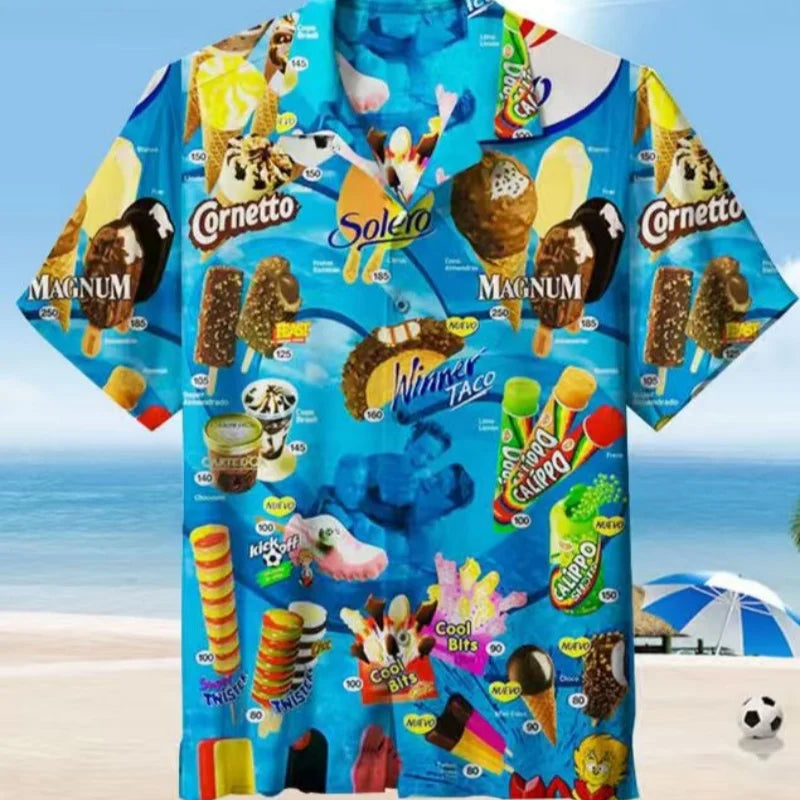 Men’s Cat Print Button-Up Shirt – Oversized Short Sleeve Summer Hawaiian Top