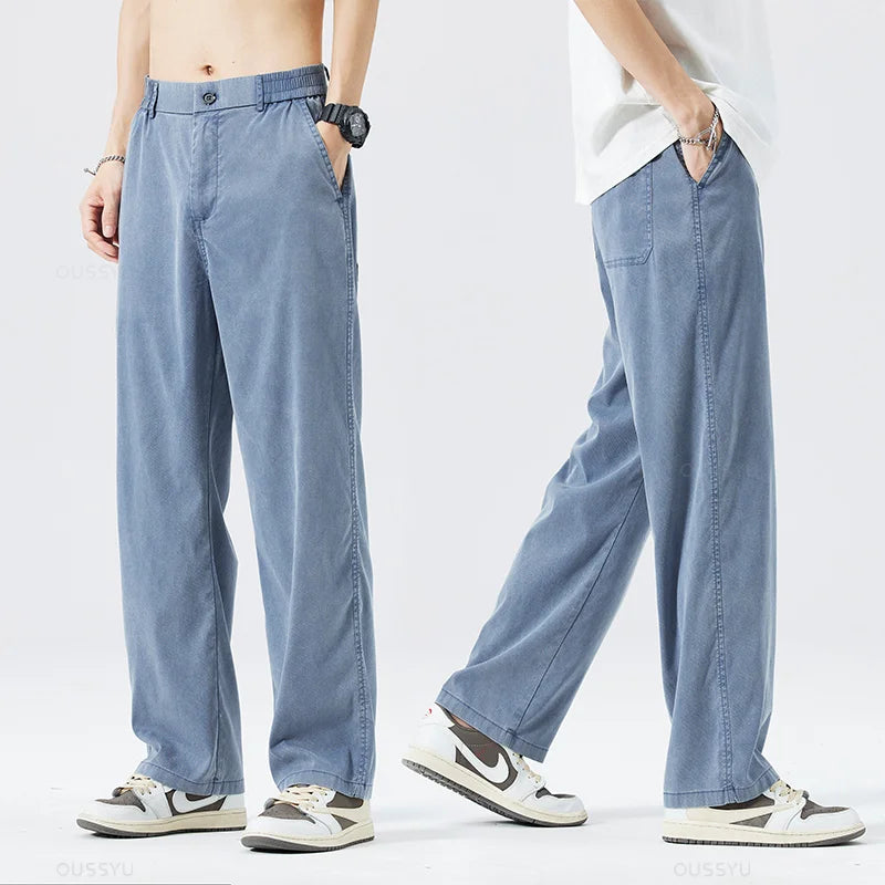 Men’s Lightweight Lyocell Straight Pants – Loose Fit Summer Trousers