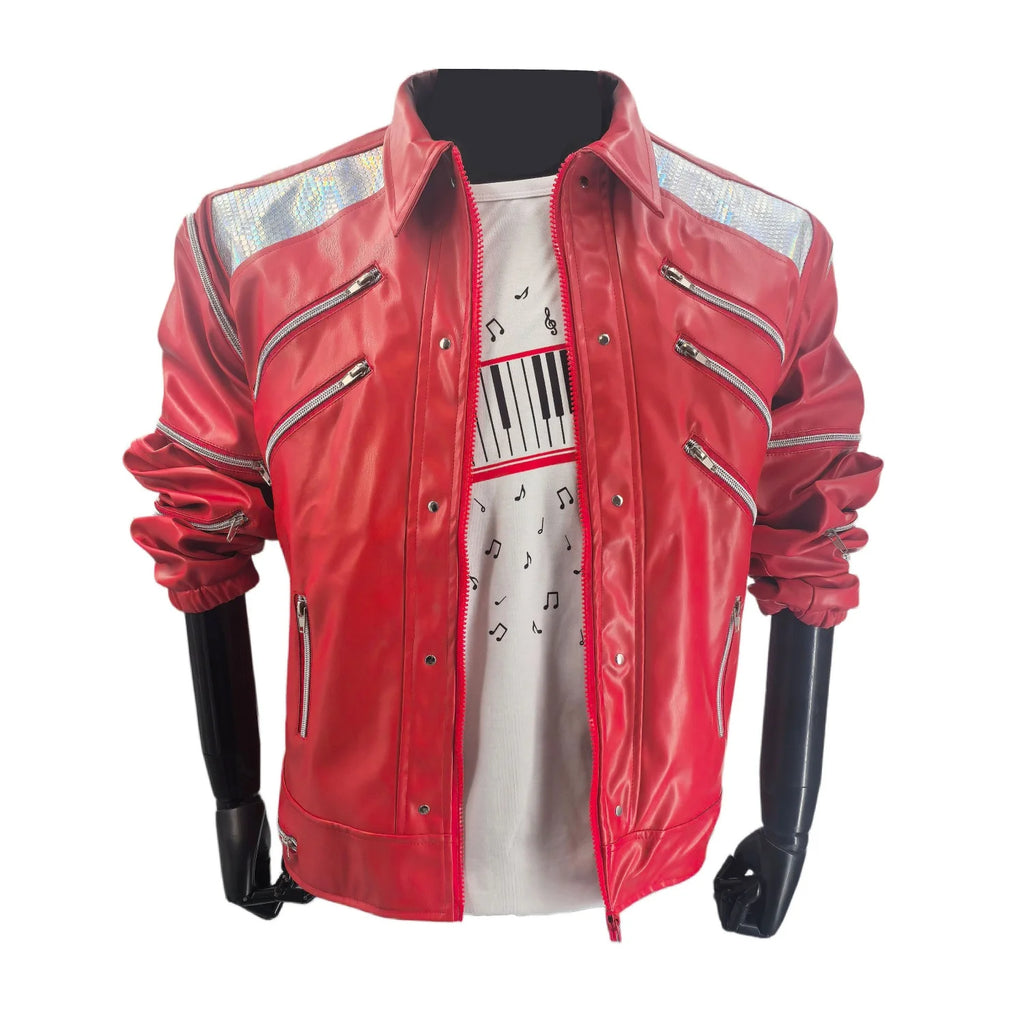 Men’s Red Zipper Jacket – Punk Inspired Casual Streetwear Outerwear