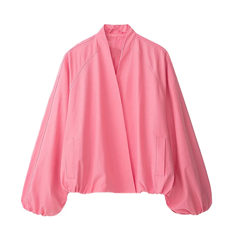 Women’s Red Pilot Jacket – Loose Fit Autumn Chic Outerwear