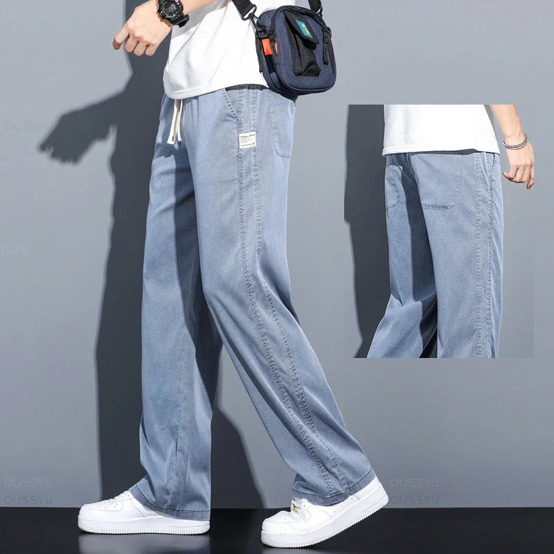 Men’s Lightweight Lyocell Straight Pants – Loose Fit Summer Trousers