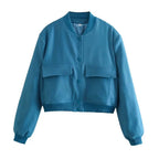 Women’s Vintage Button-Up Bomber Jacket – Long Sleeve Casual Outerwear