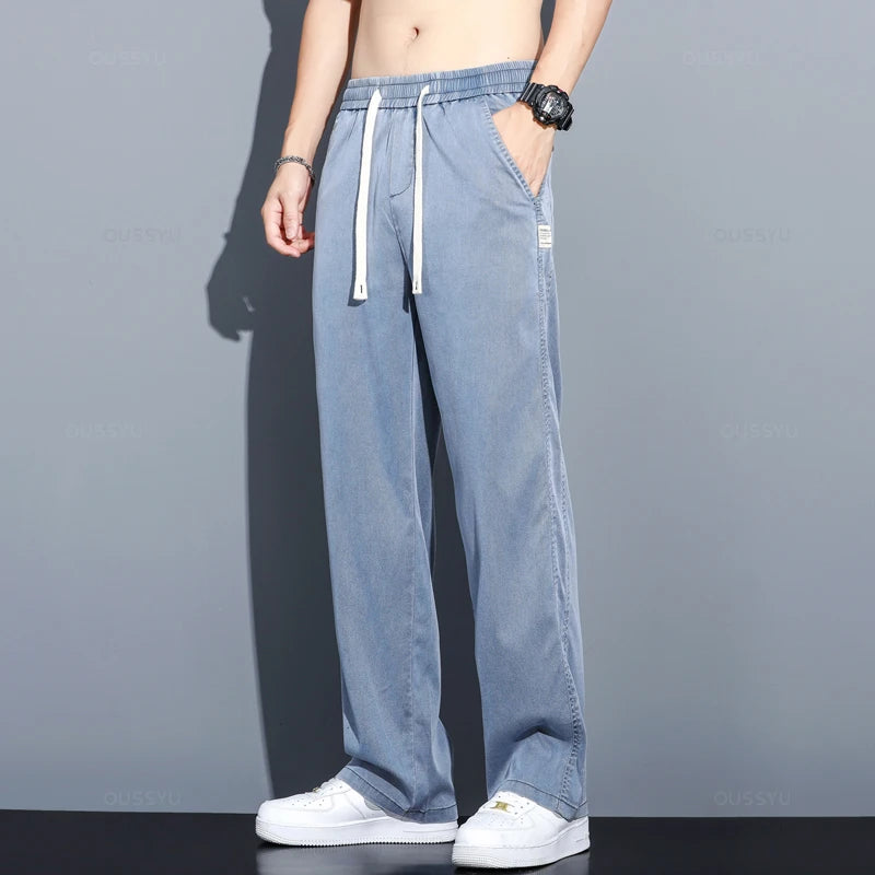 Men’s Lightweight Lyocell Straight Pants – Loose Fit Summer Trousers