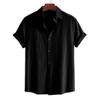Men’s Cotton Short Sleeve Lapel Shirt – Solid Color Casual Summer Top