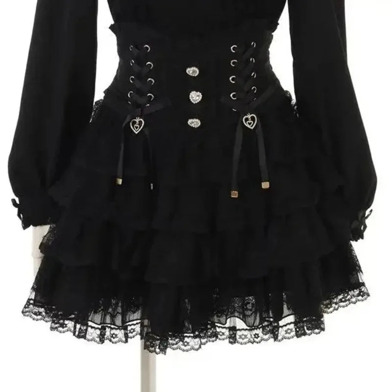 Lolita Bow Lace Blouse – Women’s Black & White Long Sleeve Shirt