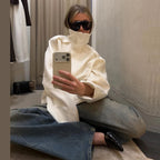 Women’s Satin Stand Collar Jacket – Loose Fit Drawstring Hem Coat