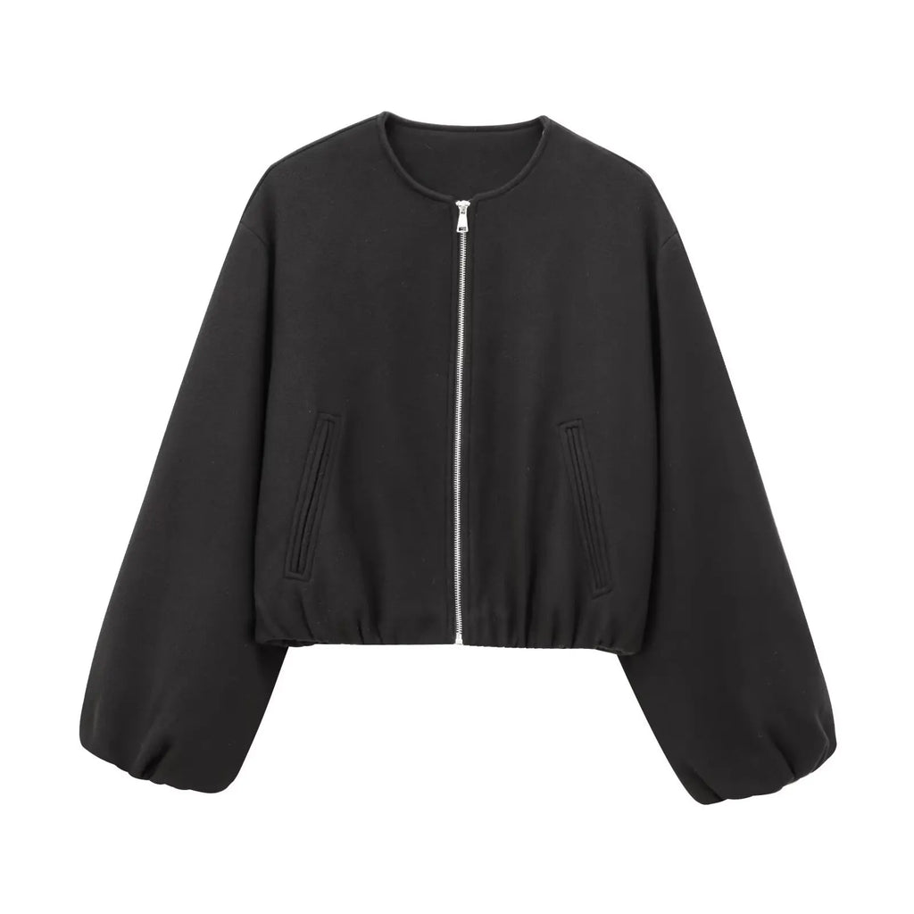 Women’s Retro Zip Bomber Jacket – Soft Long Sleeve Autumn Winter Coat