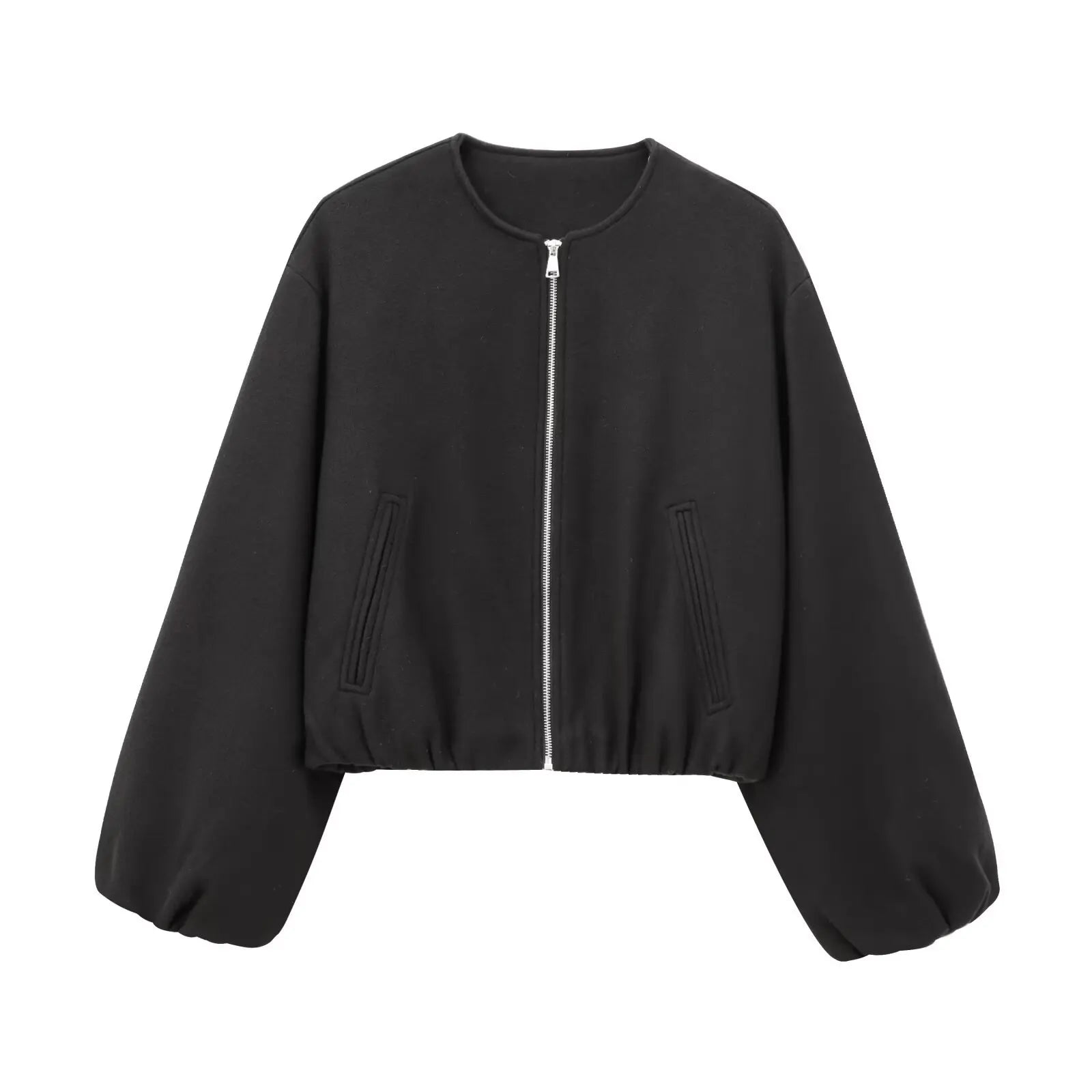 Women’s Retro Zip Bomber Jacket – Soft Long Sleeve Autumn Winter Coat