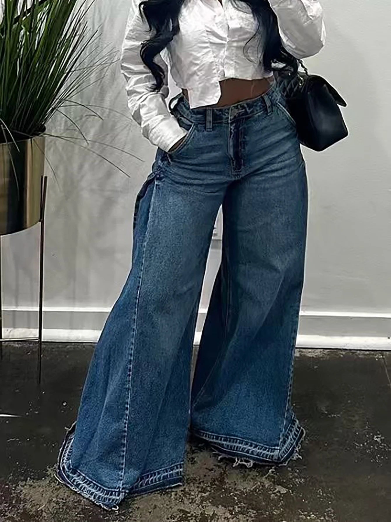 Women’s Vintage Wide Leg Jeans – Y2K Floor Length Denim Pants
