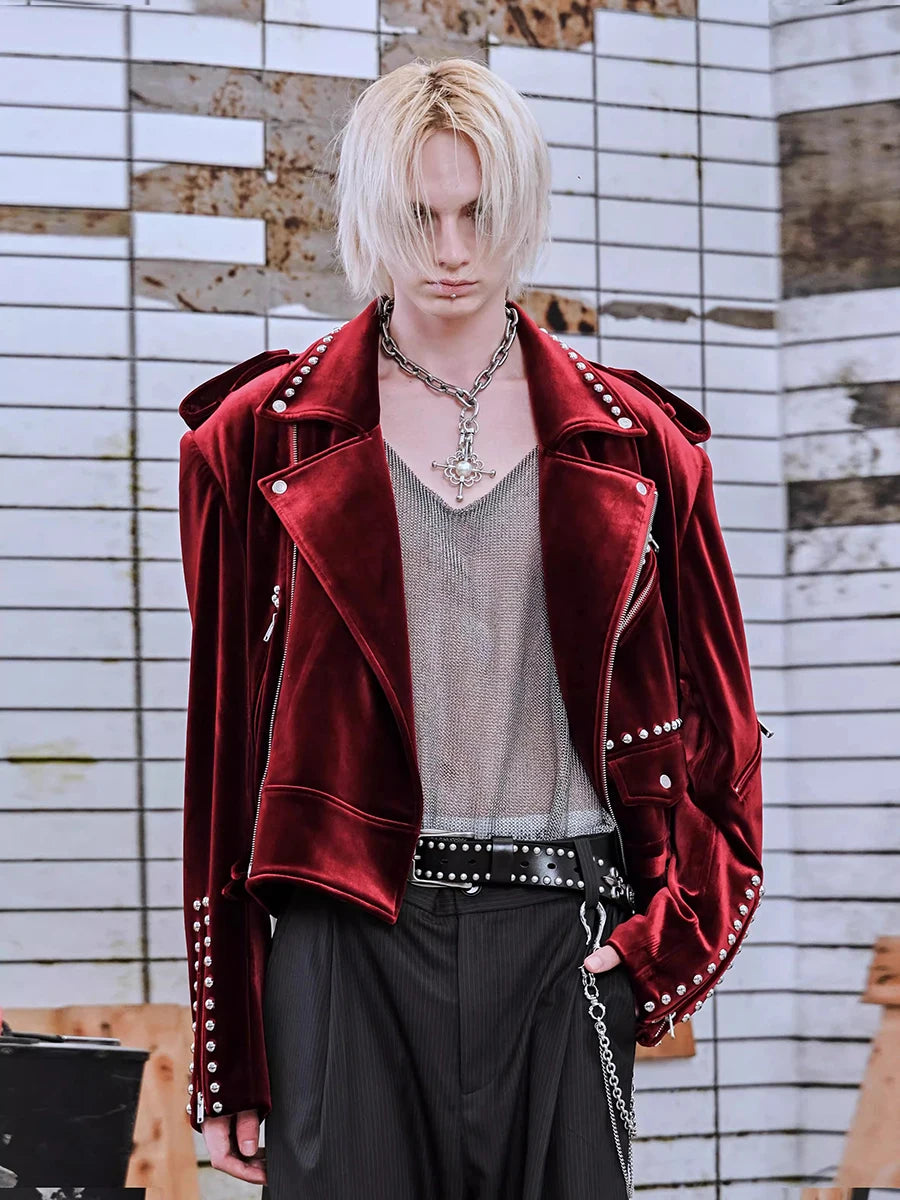 Men’s Velvet Moto Jacket – Short Zip-Up Luxury Biker Outerwear