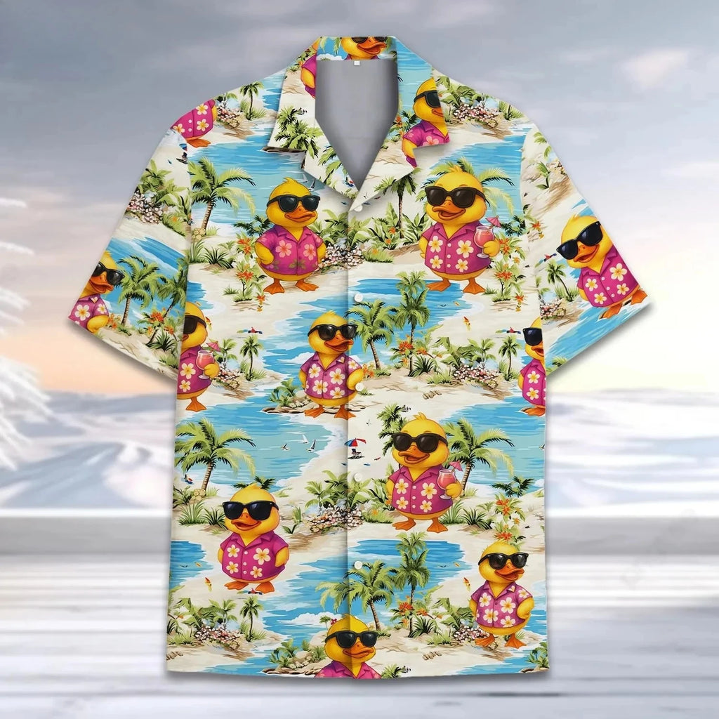 Men’s Neon Rubber Duck Hawaiian Shirt – Fun Printed Short Sleeve Button-Up