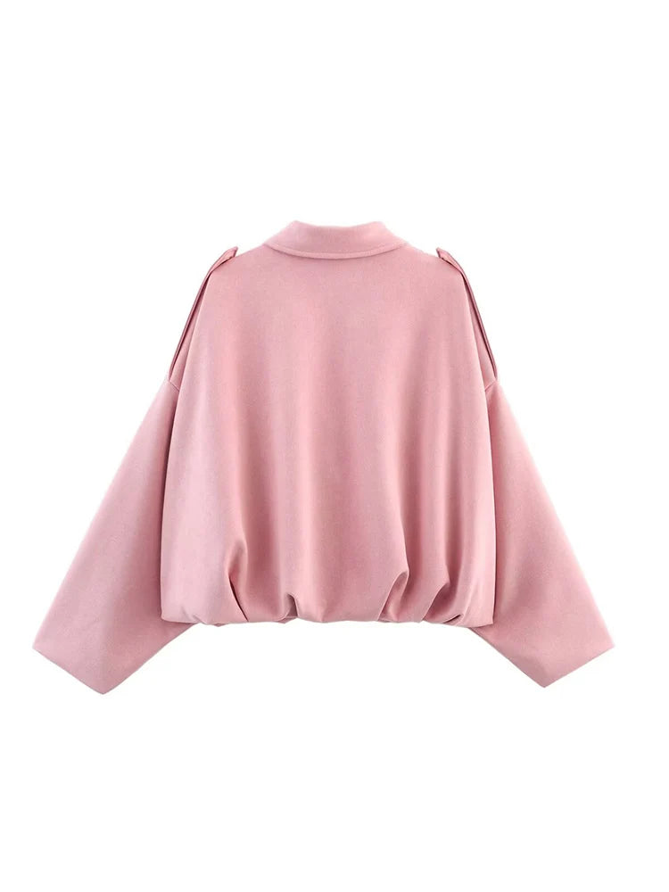 Suede Oversized Bomber Jacket – Women’s Long Sleeve Zip-Up Coat
