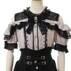 Lolita Bow Lace Blouse – Women’s Black & White Long Sleeve Shirt