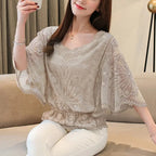 Women’s Summer Lace Chiffon Blouse – Loose Butterfly Sleeve Floral Top