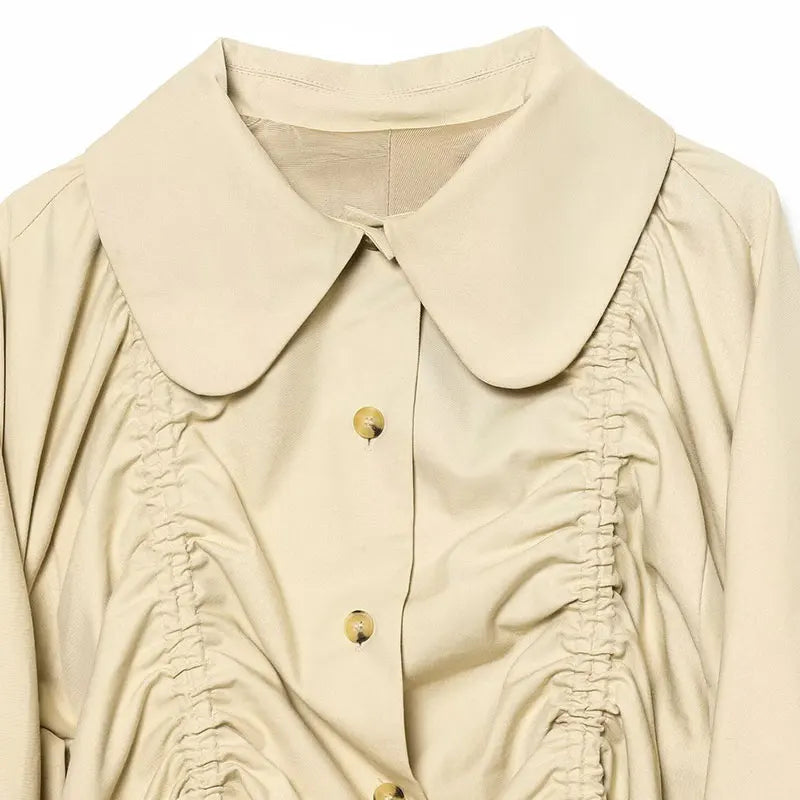 Chic Pleated Bomber Jacket – Women’s Casual Long Sleeve Coat