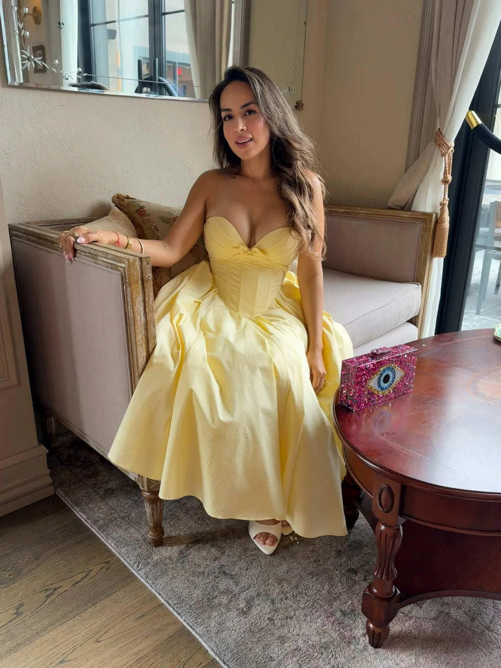 Yellow Tulle Corset Maxi Dress – Women’s Lace Up Evening Gown