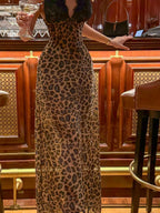 Leopard Lace Backless Maxi Dress