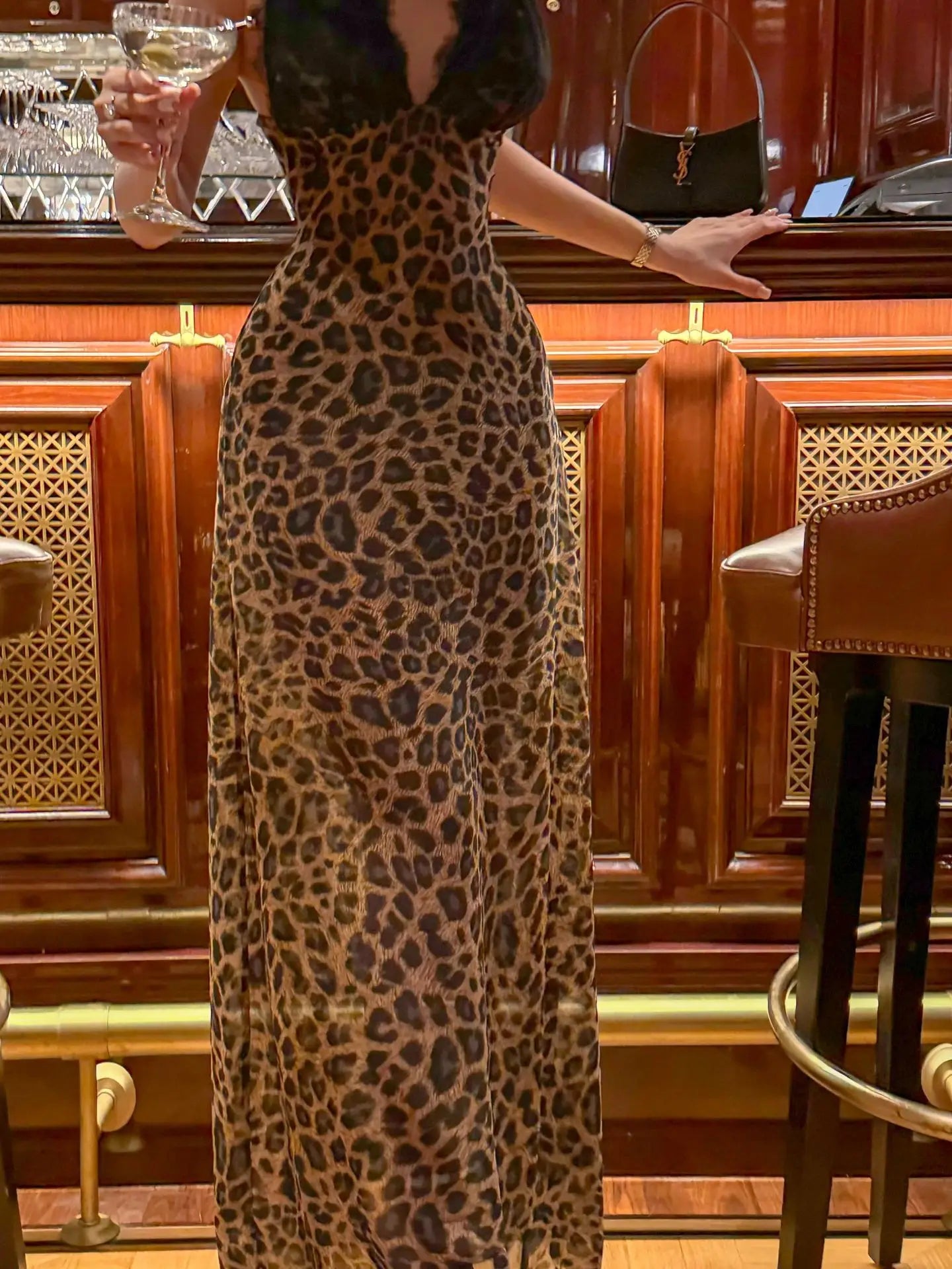 Leopard Lace Backless Maxi Dress