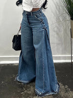 Women’s Vintage Wide Leg Jeans – Y2K Floor Length Denim Pants