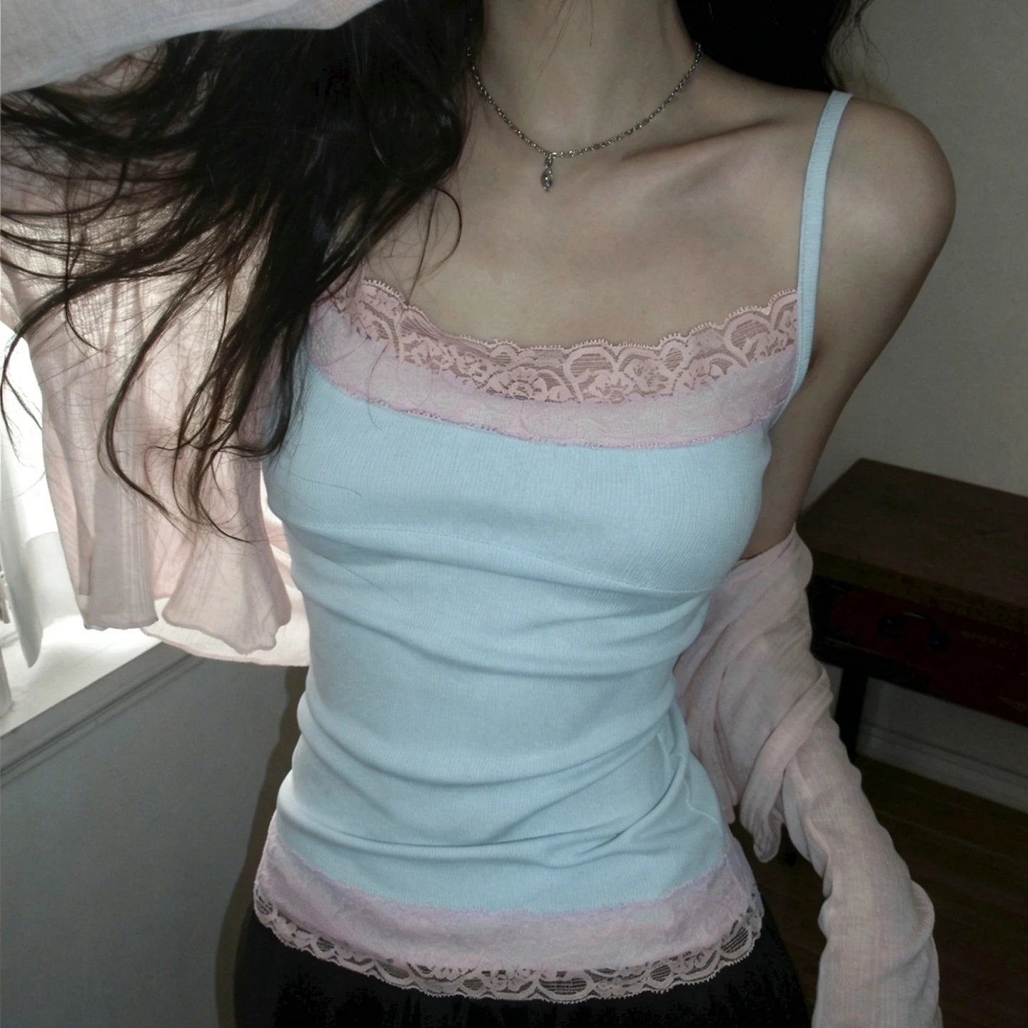 Lace Trim Patchwork Camisole – Women’s Y2K Spaghetti Strap Tank Top
