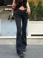 Women’s Vintage Stripe Slim Jeans – Low Waist 90s Streetwear Denim Pants