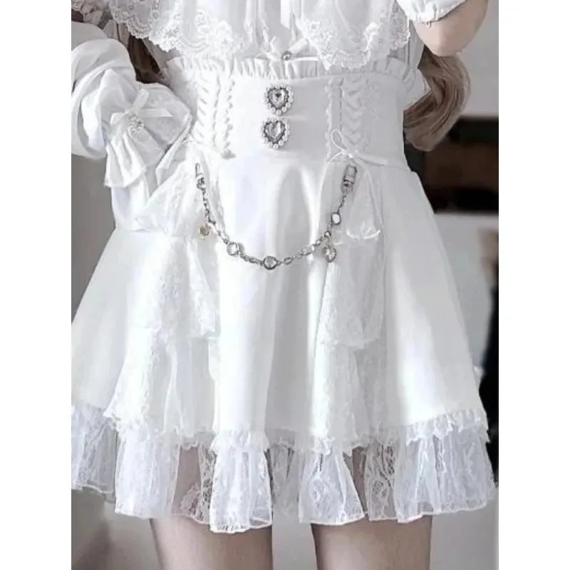 Lolita Bow Lace Blouse – Women’s Black & White Long Sleeve Shirt