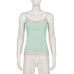 Lace Trim Patchwork Camisole – Women’s Y2K Spaghetti Strap Tank Top