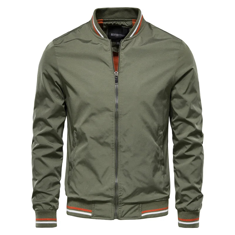 Men’s Solid Color Bomber Jacket – Slim Fit Casual Baseball Outerwear