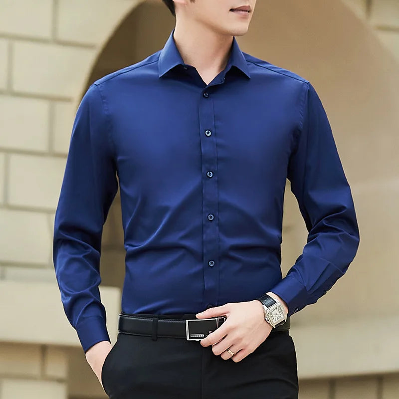Men’s Plus Size Slim Fit Shirt – Classic White Long Sleeve Business Casual Top