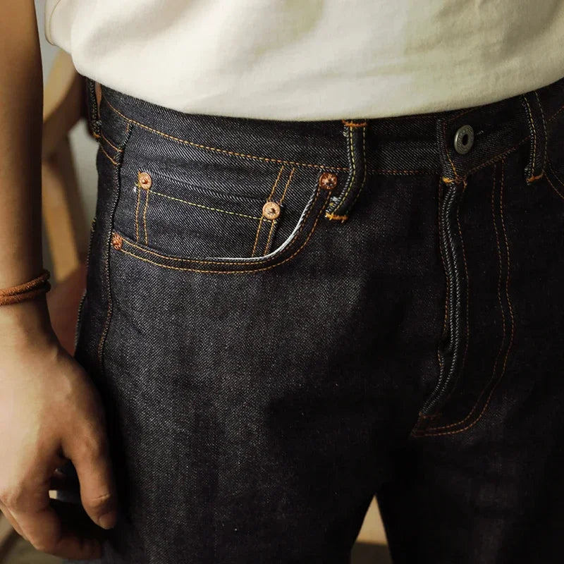 Men’s Relaxed Straight Raw Denim Jeans – Vintage Selvedge Pants