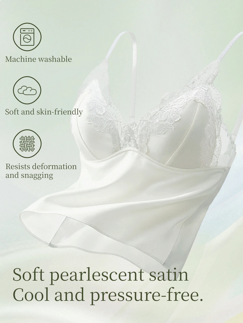 French Lace Satin Camisole Top – Women’s V Neck Strap Tank