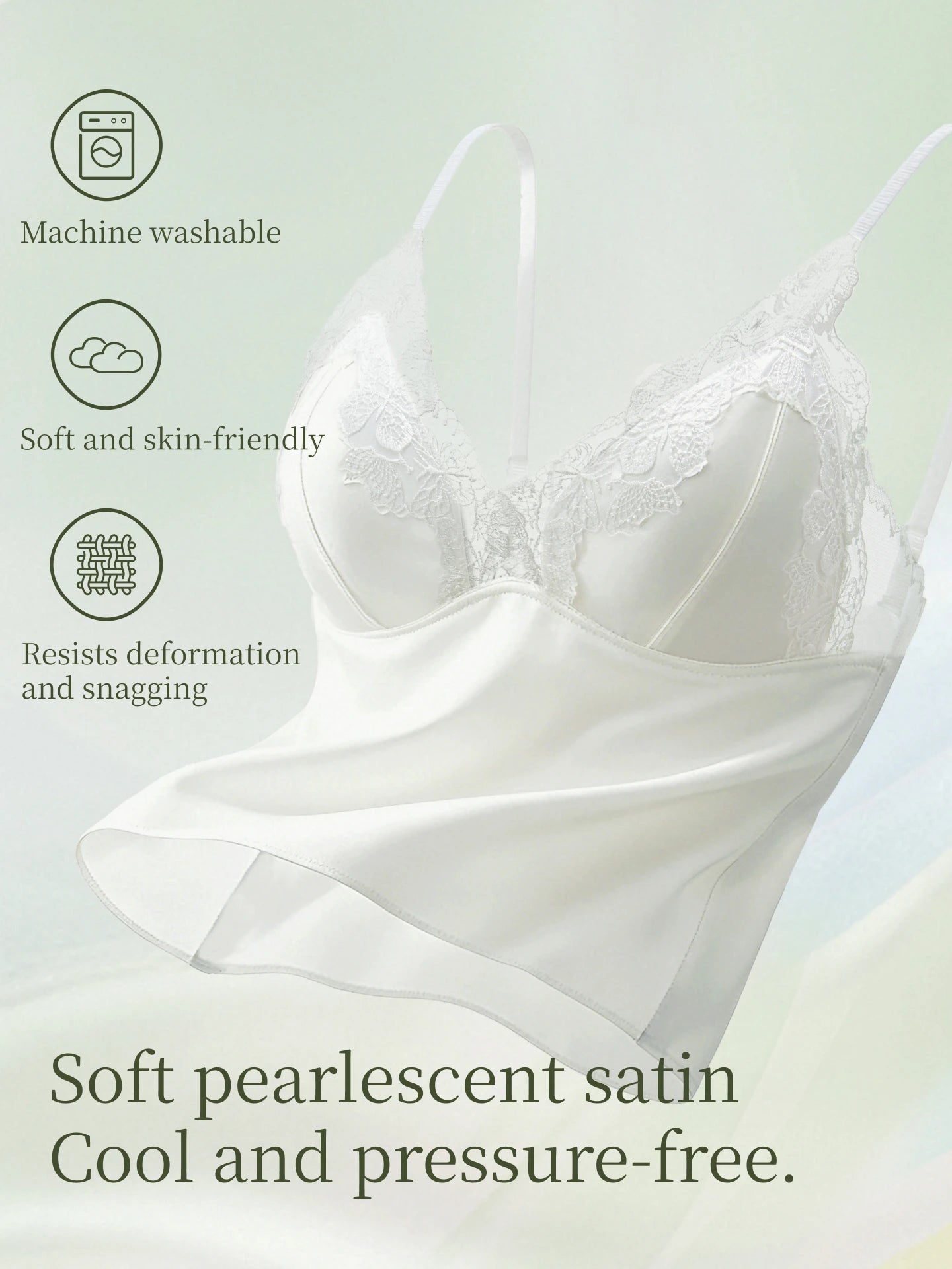 French Lace Satin Camisole Top – Women’s V Neck Strap Tank