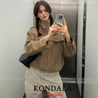 Women’s Suede Bomber Jacket – Loose Fit Long Sleeve Pocket Coat