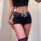 Women’s High Waist Straight Leg Denim Shorts – Y2K Baggy Black Streetwear