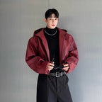 Men’s Short Hooded PU Leather Jacket – Black Waterproof Loose Fit Coat
