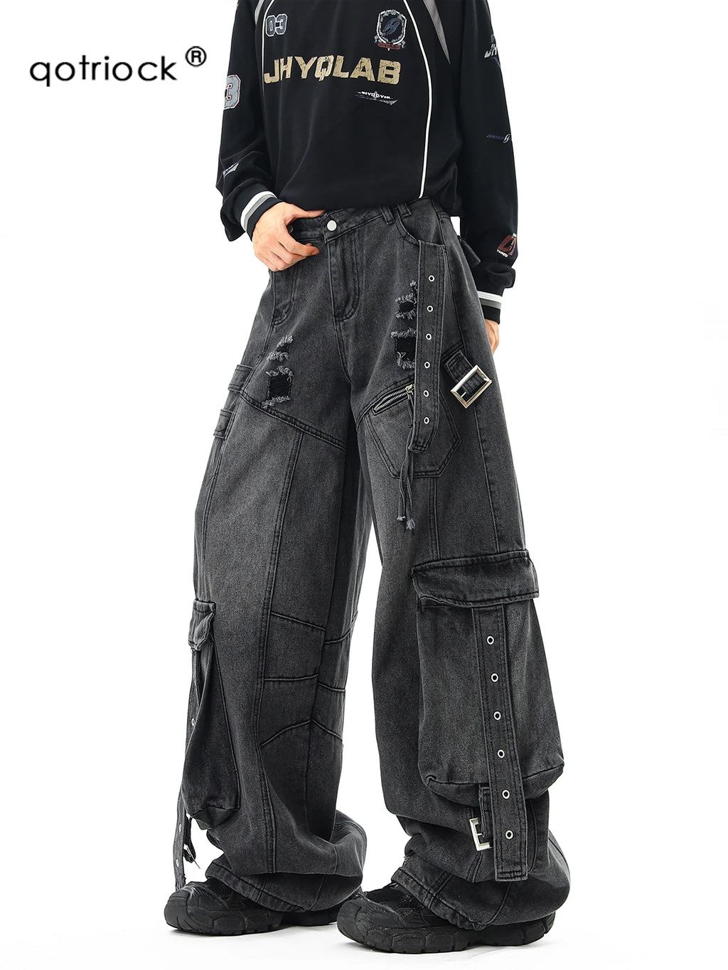 Men’s Cargo Denim Jeans – Straight Leg Adjustable Waist Trousers