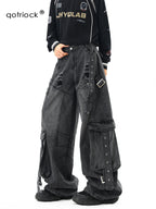 Men’s Cargo Denim Jeans – Straight Leg Adjustable Waist Trousers