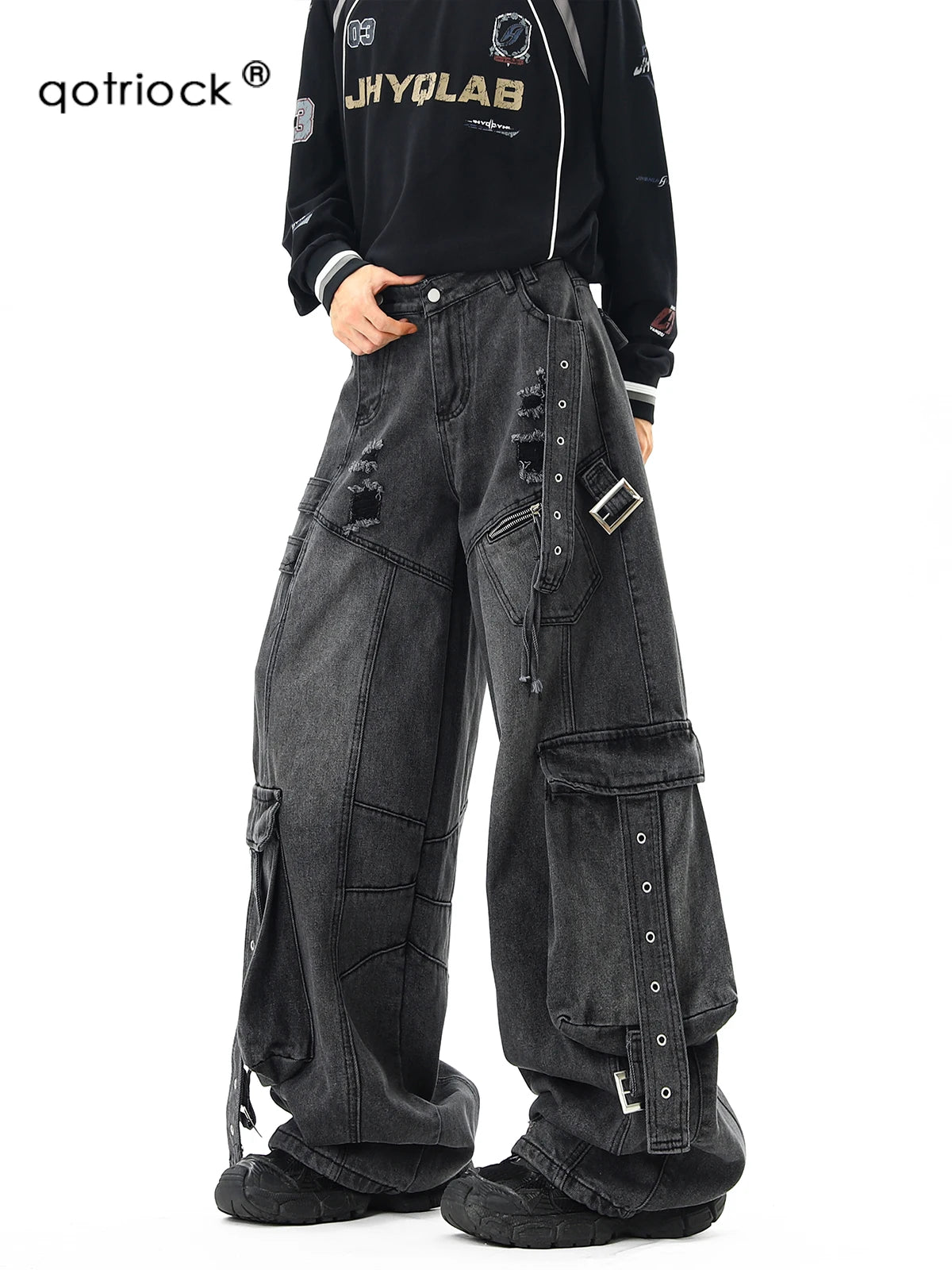 Men’s Cargo Denim Jeans – Straight Leg Adjustable Waist Trousers