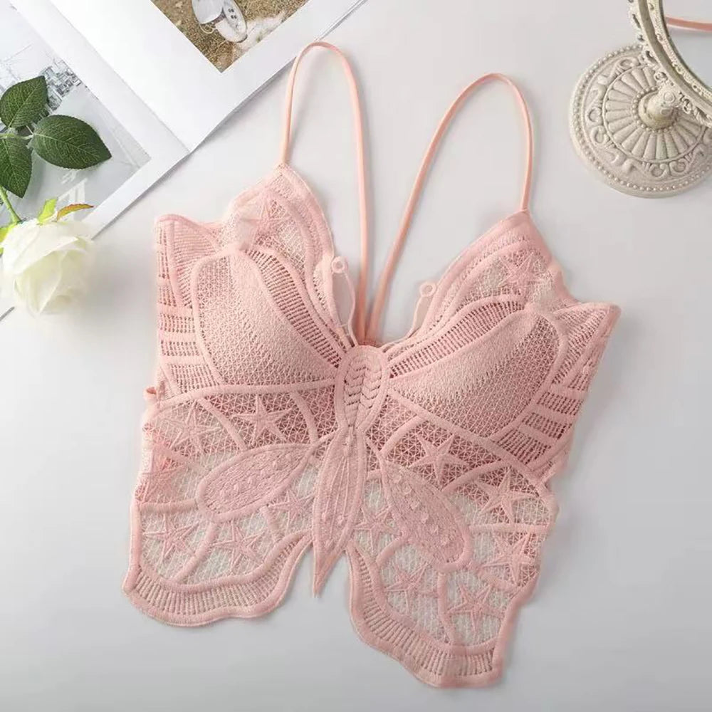 Sexy Butterfly Lace Backless Crop Top