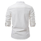 Men’s 100% Cotton Half-Button Shirt – Solid Color Casual Long Sleeve Top