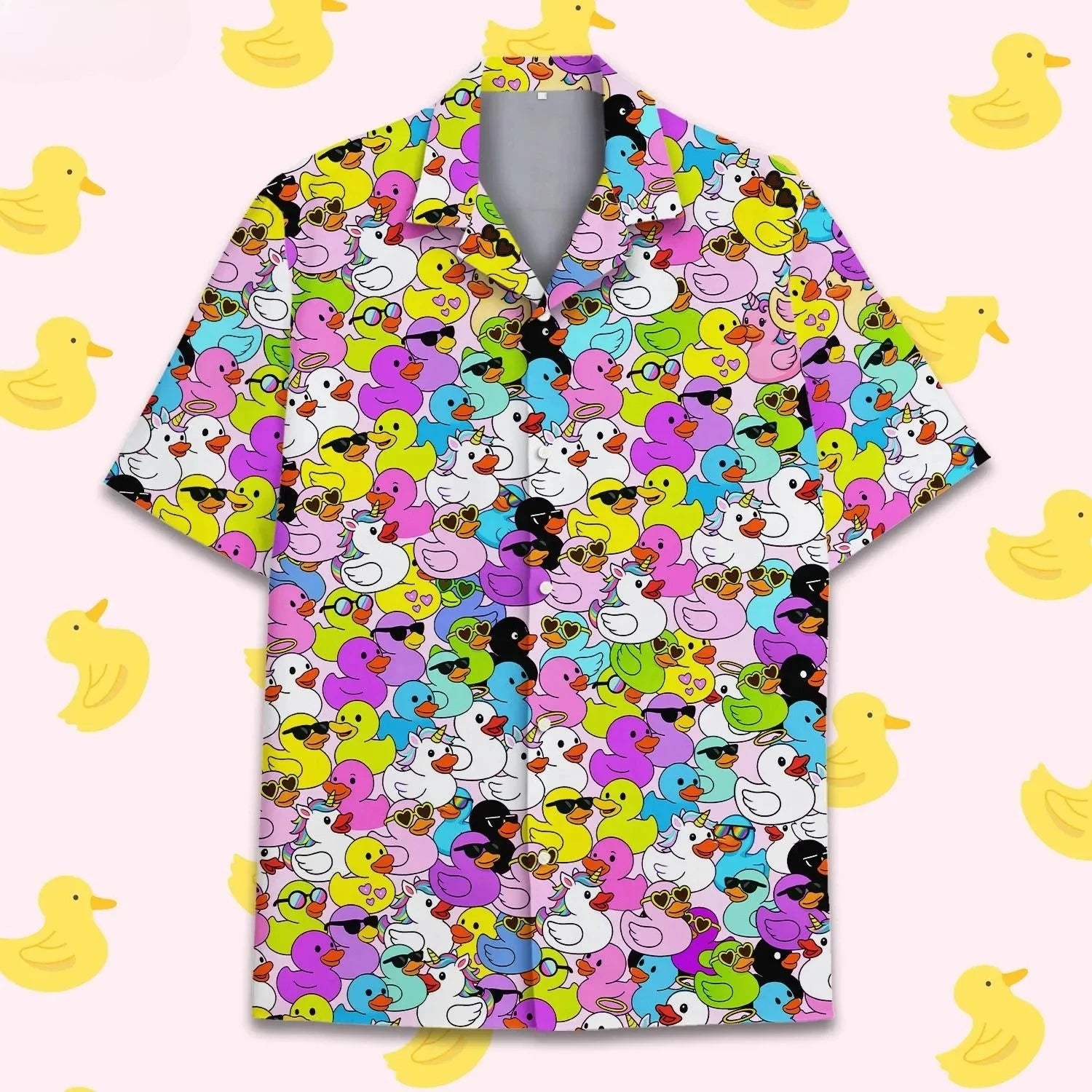 Men’s Neon Rubber Duck Hawaiian Shirt – Fun Printed Short Sleeve Button-Up