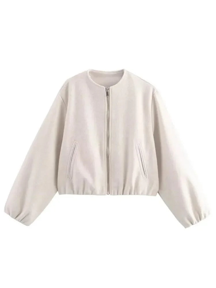Women’s Retro Zip Bomber Jacket – Soft Long Sleeve Autumn Winter Coat