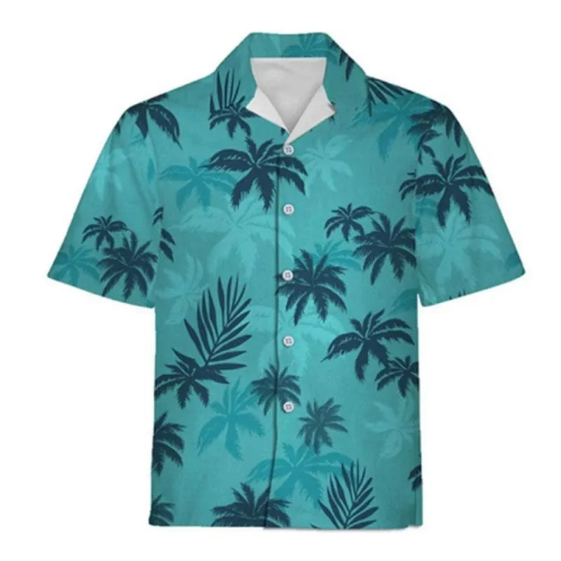 Men’s Cat Print Button-Up Shirt – Oversized Short Sleeve Summer Hawaiian Top