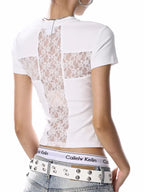 Y2K Lace Back Slim Fit T-Shirt – Women’s Short Sleeve Summer Top